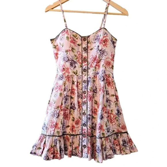 Katia Floral Print Pleated Sleeveless Mini Sundress Casual Dress Pink Size S - Picture 1 of 16